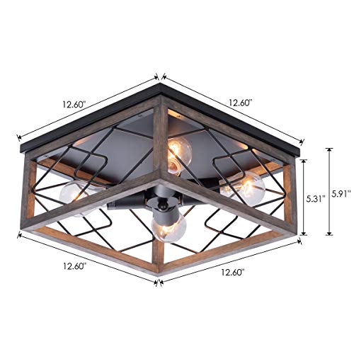 Viluxy Farmhouse Rectangle Flush Mount Ceiling Light Fixture With Wood Shade For Living Room, Hallway, Entryway, Passway, Dining Room, Bedroom, Balcony 4-Light #TOP5