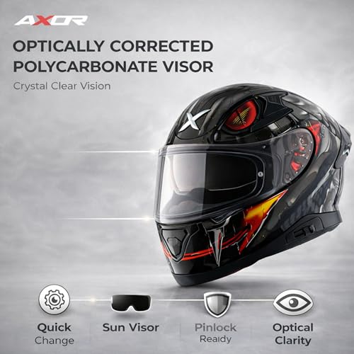Image of Axor Apex Venomous ISI ECE DOT Certified Full Face Dual Visor Helmet for Men and Women with Pinlock Fitted Outer Clear Visor and Inner Smoke Sun Visor Black Grey(L)