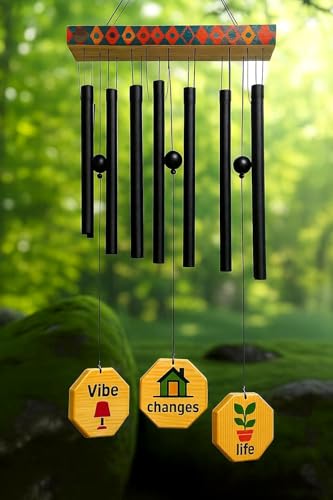 Image of Paradigm Pictures Black 12 Heavy Pipe Wind Chime- Balcony Decor Items (Black Multicolor)