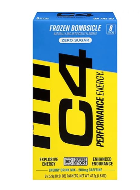 Juicy Mixes C4 Performance Energy Drink Mix, Frozen Bombsicle Flavor, 200mg Caffeine, Zero Sugar, 8 Sticks-image-43