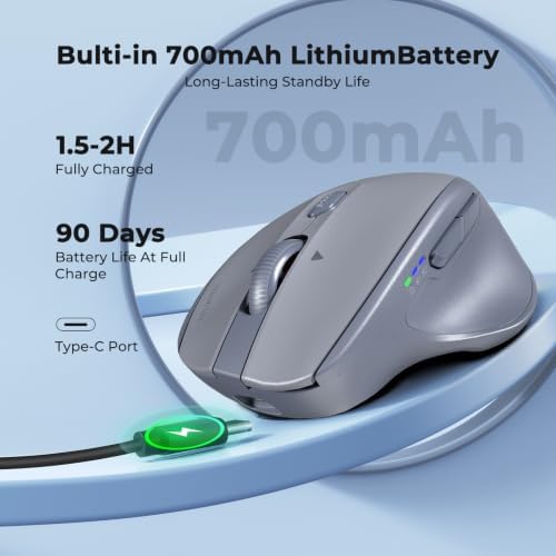 MEETION Gray Wireless Bluetooth Mouse, Rechargeable Ergonomic Mouse - 2