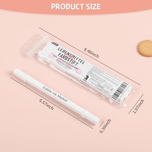 Food Coloring Markers Edible White Ink Pen Double Sided Extra Fine Tip Edible Markers for Fondant Cookie Cake Chocolate Decorating - Set of 3