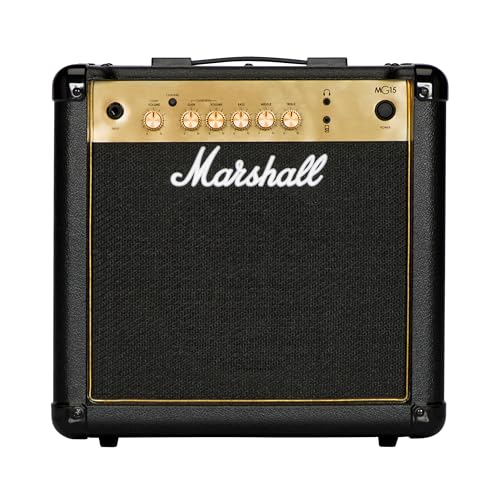 Marshall MG15G Amplificador de práctica adecuado para guitarra eléctrica, negro y dorado, Standard, 15W