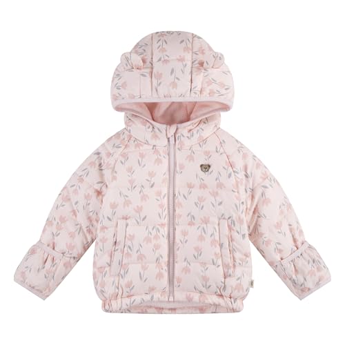 Huggies Unisex Baby Puffer Jacket, Barely Pink/Floral, 3T