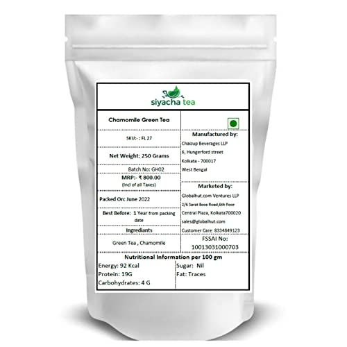 Image of Siyacha Tea Chamomile Green Tea, 250 Grams, Night Time Tisane, Bed Time Chai, Relieving Stress & Anxiety, Made with 100% Whole Leaf & Natural Chamomile Flowers, Makes 125 Cups (approx)