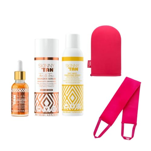 Skinny Tan Wonder Serum Fake Tan Gift Set - Wonder Serum, Face Tanning Drops, Dry Mist Finishing Spray plus Velvet Tanning Mitt + Back Applicator. Value of £ 84.95 - Image 3