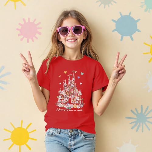 Image of Floral Castle Shirts for Girls Graphic Cute Tshirt Kids Toddler Flower Holiday Shirt Vacation Trip Tee Tops