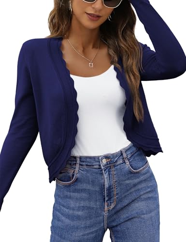 OmicGot Cropped Cardigan Sweaters for Women Open Front Knit Short Bolero Shrugs Navy Blue XL