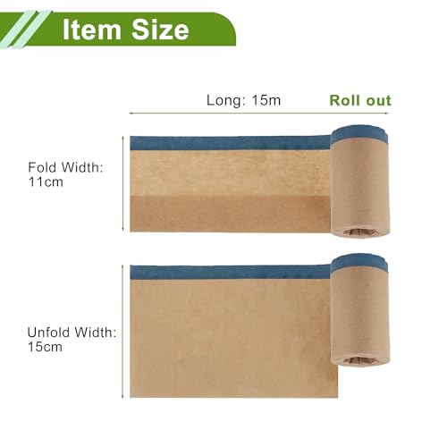 Image of Pre-Taped Masking Paper Automotive Paint Masking Paper Kraft Paper Natural Fiber Material 1 Pc 1500x15cm / 49.21ftx5.91 inch Brown Blue