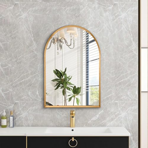 Image of Arch Bathroom Wall Mirror Gold Vanity Metal Frame Mirrors Home Decor for Bedroom, Entryway, Living Room 20 inchx16 inch