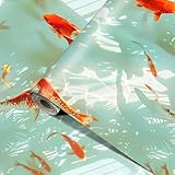 HOMETITUTE Koi Fish Wallpaper Peel and Stick Wall Paper Water Reflection Contact Paper Japanese Fish Wall Sticker Removable Self Adhesive Vinyl Wallpaper for Bathroom Feng Shui Decor 15.7'x39.4'