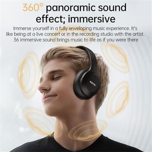 MZYMI Wireless Over Ear BT Headphones, Active Noise Cancelling Headphones, 100H Play Time Bluetooth Headphone with Microphone for Work, Gym, Travel, Game, Black - Image 4