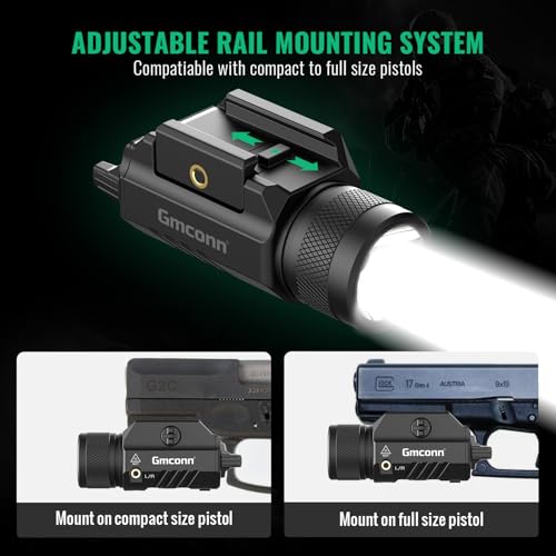 Image of Gmconn 1250 Lumen Tactical Flashlight Green Laser Light Combo, Rechargeable Pistol Light with Strobe /Momentary Compatible with Picatinny
