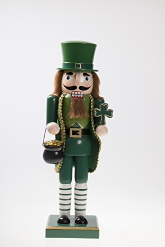 Traditional Wooden Collectible Leprechaun Decorative Nutcracker, Festive Christmas Décor, 14 Inch Tall Perfect for Shelves and Tables, 100% Wood
