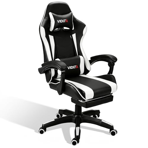 VIDITA Silla Gamer Ergonómica Profesional con Reposapiés Ajustable - Silla Gaming con Soporte Lumbar, Giratoria 360° para Videojuegos y Oficina...