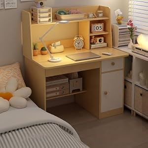 LPYROSE 机 幅80cm 収納付き パソコンデスク 学習机 勉強机 コンパクトデスク 家庭用 木製調 シンプルデザイン オフィスデスク 作業机 ゲーミングテーブル 大人用 子供部屋用 パソコン机 デスク (80cm オーク色,キ...