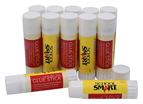 School Smart Glue Stick, 1.27 Ounces, White and Dries Clear, Pack of 12