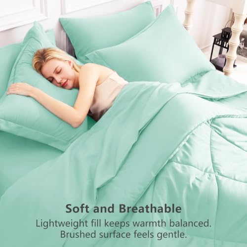 Image of CozyLux Queen Comforter Set Mint Green - Bed in a Bag Queen Size 7 Pieces, Luxury Soft Bed Set for All Seasons, Bedding Set with Down Alternative Comforter, Sheets, Pillowcases & Shams