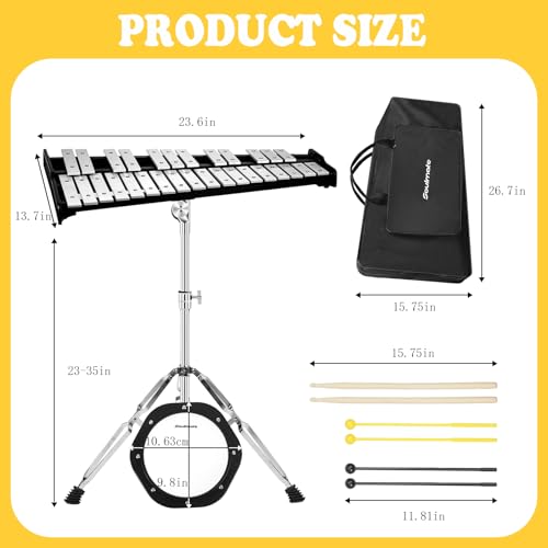 Image of Soulmate 30 Notes Glockenspiel Xylophone Bell Kit with 8'' Drum Practice Pad Professional Percussion Instrument for Adults & Beginner Students