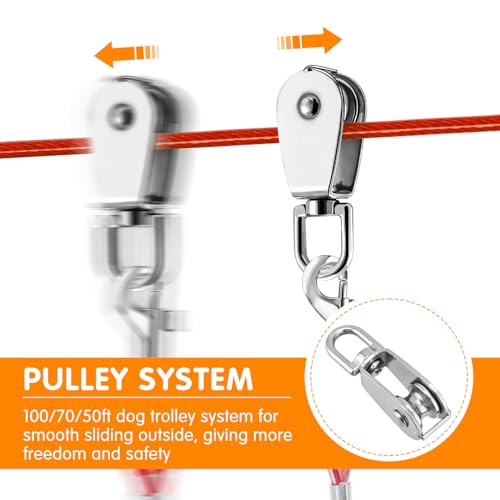 image for XiaZ 50FT Dog Trolley System, Dog Tie Out Cable for Dogs Up to 120lbs,