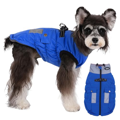 Savlot Warmer Hunde-Wintermantel Jacke für kaltes Wetter Winddicht Reflektierend Rollkragen-Hundeweste mit D-Ring für Leine Hundejacke Haustierbekleidung (M, Blau)