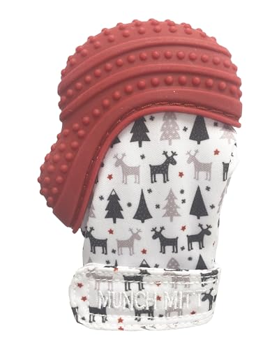 Image of Malarkey Kids Holiday Gift Pack: Munch Mitt and Chew Cube Duo - Perfect Teething Treats for Babies and Toddlers - Red