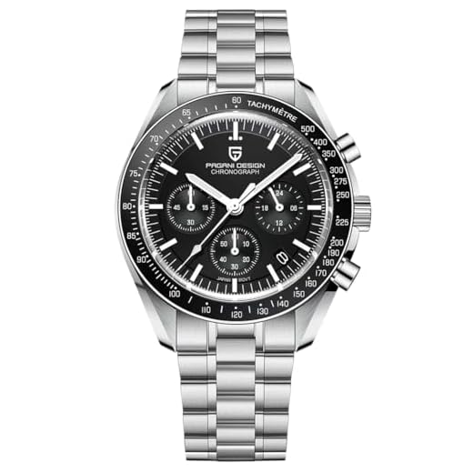 Pagani Design 1701 Reloj Casual de Cuarzo para Hombre, Reloj automático de Acero Inoxidable, cronógrafo Resistente al Agua de 100M, Reloj con Espejo de Zafiro (Negro PE-1701)