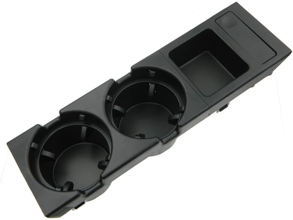 iJDMTOY Matte Black No Rubber Coating 2pc-Set OEM-Replace Center Console Dual Cup Holder Insert & Under Armrest Coin Collector Tray, Compatible with BMW 1999-2005/2006 E46 3 Series