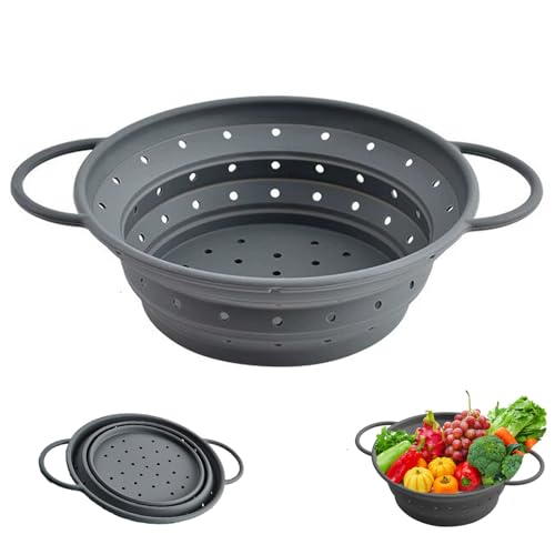 Silicone Pieghevole, 21,5cm Filtri Pieghevole Cesto, per Drenare Pasta, Verdura, Frutta, Grigio