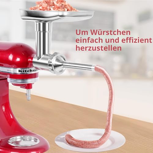 Edelstahl Fleischwolf für KitchenAid Mixer, Fleischwolfaufsatz für Kitchenaid Standmixer, spülmaschinenfest