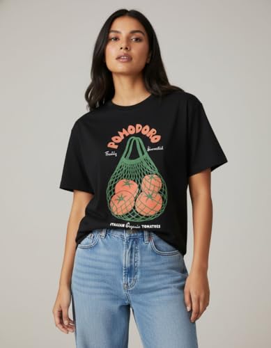 Image of Oversized Cotton T-Shirt for Women Half Sleeve Pomodoro Printed Tee - Breathable Loose Fit Asthetic Casual Wear for College and Daily Ou Outfits, Streetwear