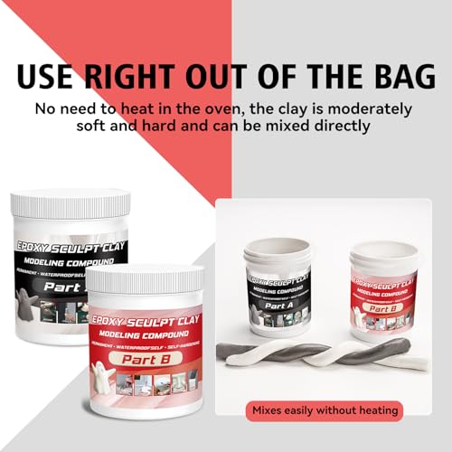 Epoxy Sculpt Clay, Self-Hardening Model Magic Sculpt Epoxy Clay, A&B 2 Part Epoxy Putty, Modeling Compound Sculpting Clays for Sculpting, Modeling, Repairing, Filling, Building, 1 Pound, Natural - Thumbnail 5