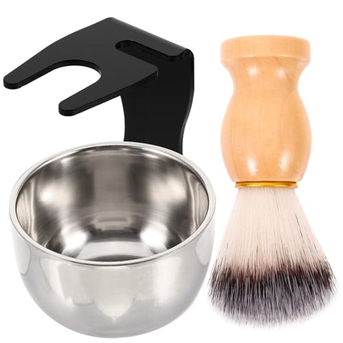 Beatifufu Beard Care Essentials Shaving Brush and Bowl Kit Men's Shaving Supplies Foaming Tool Stainless Steel Stand Complete Set
