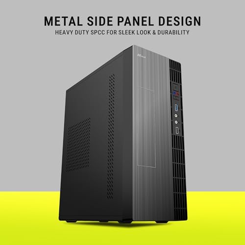 Image of Ant Value VM7P Slim Computer Case /Office Cabinet - Black | Support Micro ATX, ITX | Built-in 2X USB Ports, Pre-Installed Power Supply & 120mm Side Fan