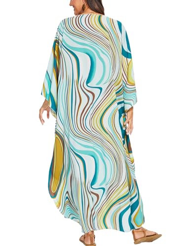 Image of Moss Rose Kaftan Dresses for Women V Neck Summer Swimsuit Cover up Caftan Maxi Beach Dresses