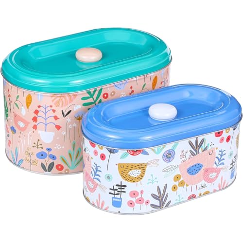 2Pcs Tin Cookie Snack Jars, Storage Containers with Lid, Decorative Candy Canister Ideal for Organizing and Preserving a Variety of Treats Like Biscuits, Cookies, Chocolates, and Snacks