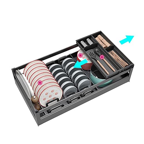 Küchenschublade Ausziehbar, Teleskopschublade mit Boden Einbauschublade für KüChenschrank mit Ordnungssystem, Aktualisierung Korbauszug Schrankauszug Korbschublade 600