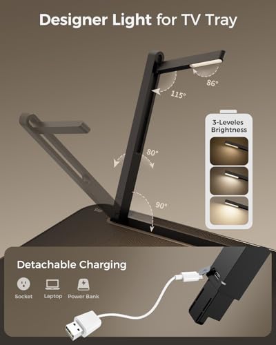 Image of SAIJI Easy Folding TV Tray Table with Led Lamp, Foldable TV Dinner Tray | No Assembly Required Height & Tilt Adjustable Sturdy TV Tables for Eating, Working on Couch & Bed, Living Room Laptop Desk