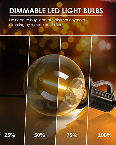 Yuusei Outdoor String Light 100Ft, Dimmable Patio Lights Remote Control With 50+2 Shatterproof G40 Led Bulbs, Ip45 Waterproof Outside Hanging Lights For Backyard,Bistro,Cafe,Garden 2700K Warm White #TOP2