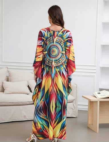Image of KECVOT Kaftan Dresses for Women Plus Size Batwing Sleeve Caftans Long Bathing Suit Cover Up Maxi Beach Dress Loungewear