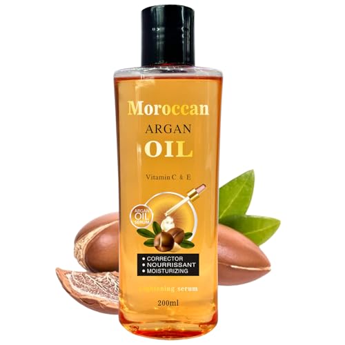 Moroccan Argan Oil for Hair & Skin - 100% Pure Organic Argan Oil with Vitamin C+E, Cold Pressed Moroccan Oil, Hair Oil for Damaged Ha ir, Massage Body Oils, Moisturizer for Face, Body, Frizzy Ha ir