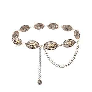 TOPACC Cowgirl Belts for Women Metal Rodeo Concho Western Chain Belt | Adjustable Cowboy Western Belt for Dresses Jeans Boho Country Concert Outfit