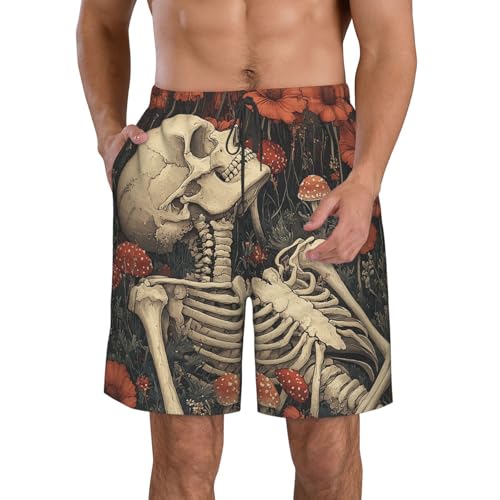 Men's Swim Trunks Bathing Suit Quick Dry Beach Board Shorts - Skeleton Retro Skull Mushroom Flowers