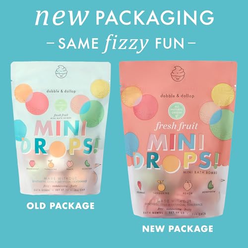 Dabble & Dollop Mini Bath Bombs, 100% Natural Droplets for Kids, Fresh Fruit Scents - Resealable Pouches, Fizzy, Moisturizing & Fun, Vegan, Gluten-Free, Cruelty-Free (Set of 24)