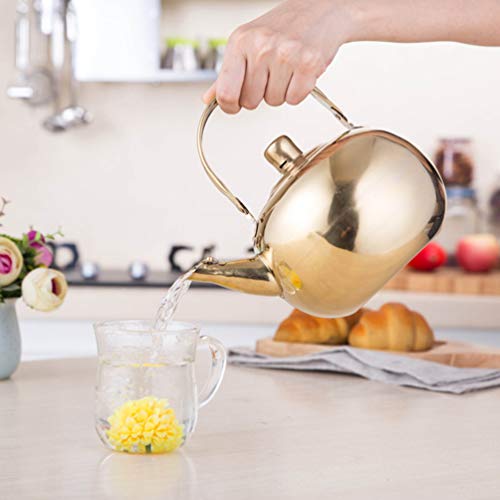 Chaleira de aço inoxidável Cabilock para fogão e chá de folhas soltas (dourado 2L)