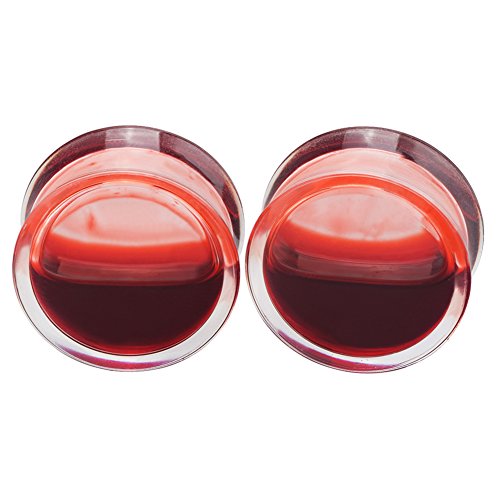 Longbeauty 2Pcs Acrylic Red Liquid Blood Double Flare Ear Tunnels Expander Plugs Stretcher Gauge 0g-5/83