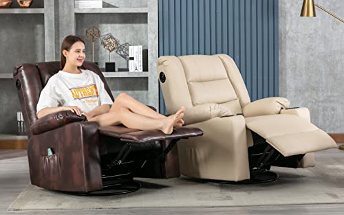 Comhoma Massage Recliner Chair With Speaker Pu Leather Home Theater Recliner Chair With Heat Rocker Recliner With Heated Massage Ergonomic Lounge Swivel Cup Holder For Living Room Brown #TOP4