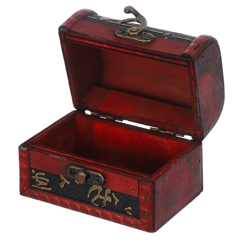 SHINEOFI Caja Joyero Vintage Pequeña de Madera Estilo Cofre del Tesoro Pirata Almacenaje Compacto para Anillos Pulseras y Pendientes Regalo Artesanal con Diseño Chino Antiguo