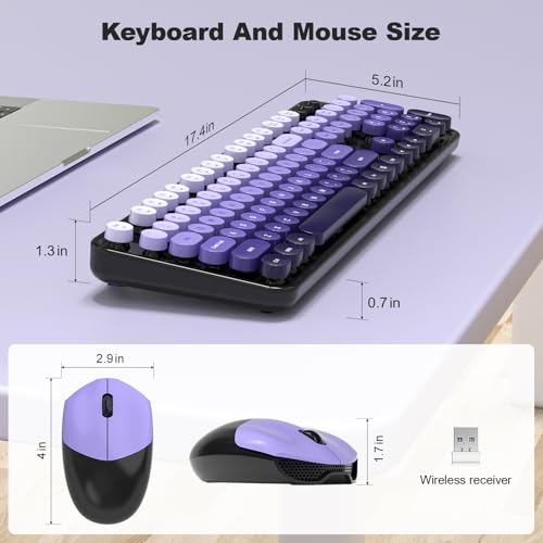 Image of Wireless Keyboard and Mouse Combo, 2.4GHz Gradient Colorful Full-Size Retro Typewriter Keyboard with Wireless Mouse for PC /Desktop /Laptop /Windows (Black Purple)