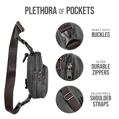 Ama Dablam 16oz Canvas Cotton Crossbody Bag w/Many Pockets | Durable Zippers | Adjustable Straps | For Travel, Gym & Daily3